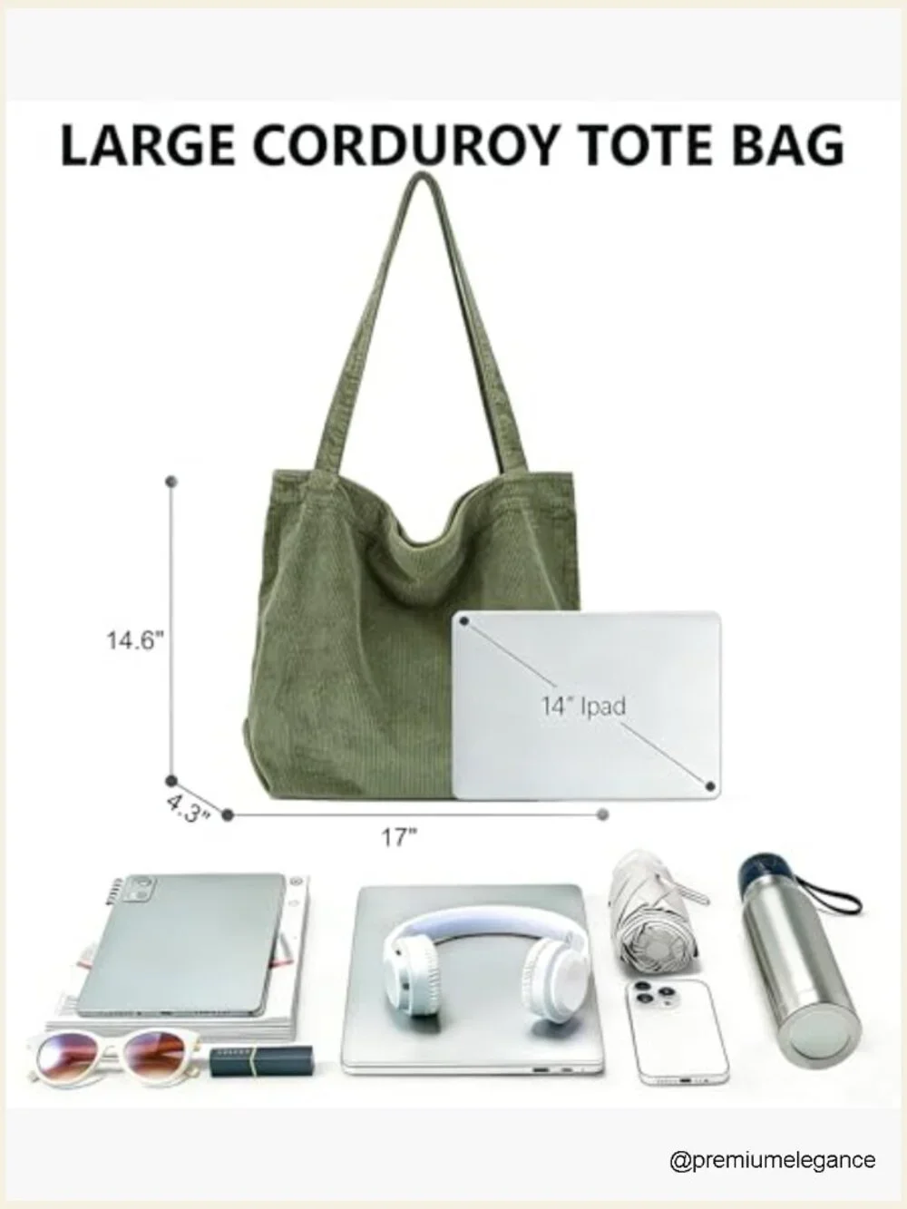 Corduroy Tote Bag with Zipper Large Casual Handbag Shoulder Purse
